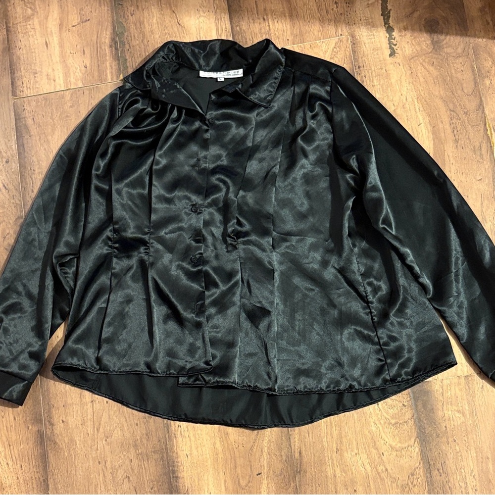 Elegant Black Satin Women's Blouse